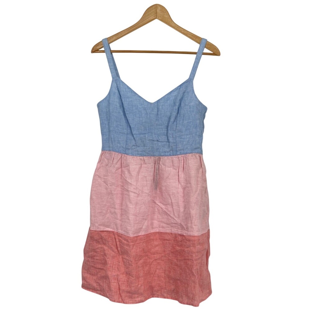 Cynthia Rowley 100% Linen Colorblock Mini Dress Blue Pink Coral Womens‎ Medium